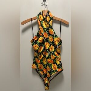ZARA Twist Neck Floral Bodysuit